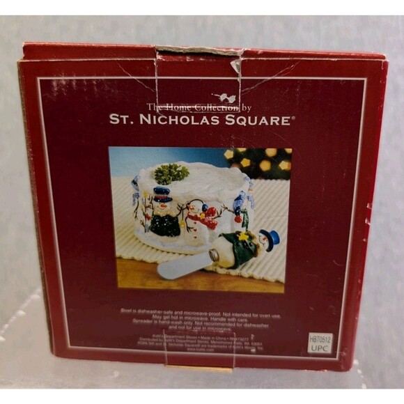 VTG St. Nicholas Square Button Up Snowman Dip Mix Set Bowl & Spreader - Picture 3 of 10